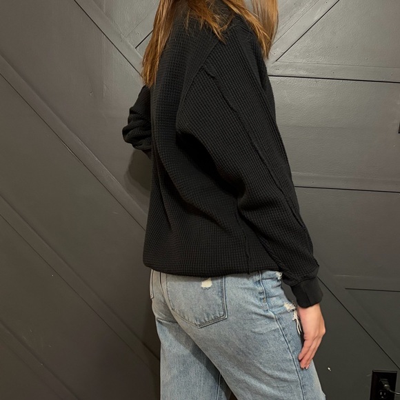 Aerie Black Waffle Knit Sweater - Picture 2 of 5